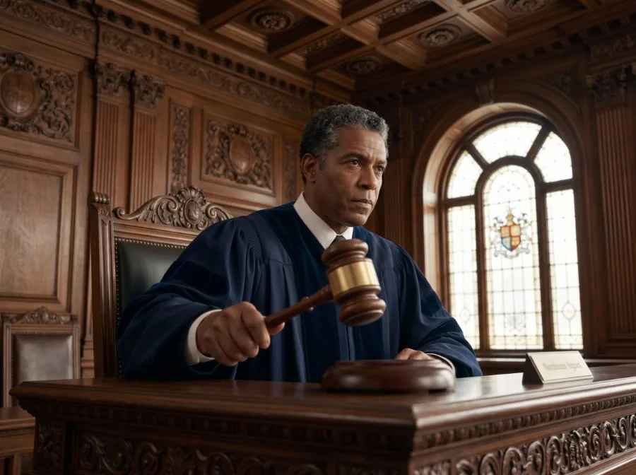 Juiz batendo o martelo no tribunal